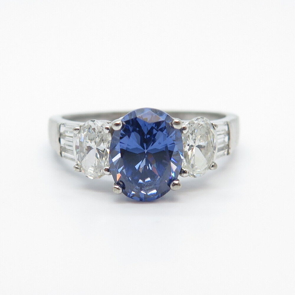 925 Sterling Silver White & Blue C Z Ring Size 8.75 - Picture 3 of 8